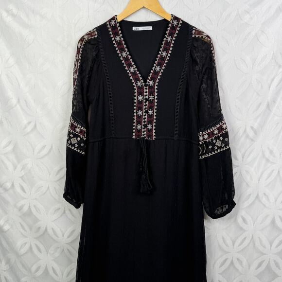 Zara Women Oversized Swiss Dot Embroidery Midi Dress Size XS - Picture 3 of 14